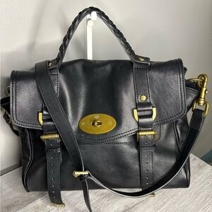 Mulberry Alexa oversized Black Leather Bag with Brass Hardware